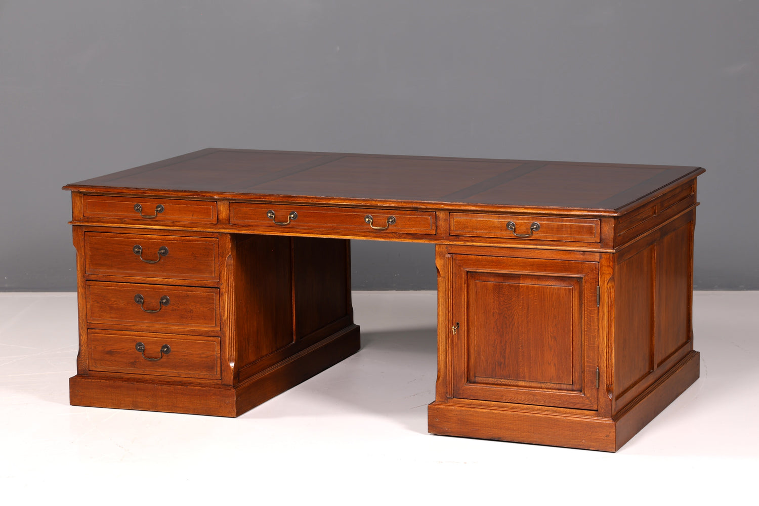 Impressive English XXL Writing Desk, Office Desk, Partner Desk, Antique Solid Wood Vintage