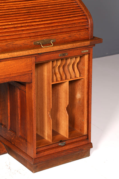 Magnifique secrétaire de style Bauhaus, bureau Art déco, secrétaire à rideau, antiquité vintage en chêne