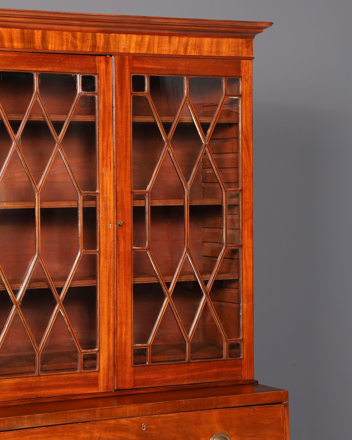 Magnifique secrétaire anglais à abattant avec partie supérieure, secrétaire ancien, bibliothèque vitrine en acajou, meuble de bureau, Royaume-Uni