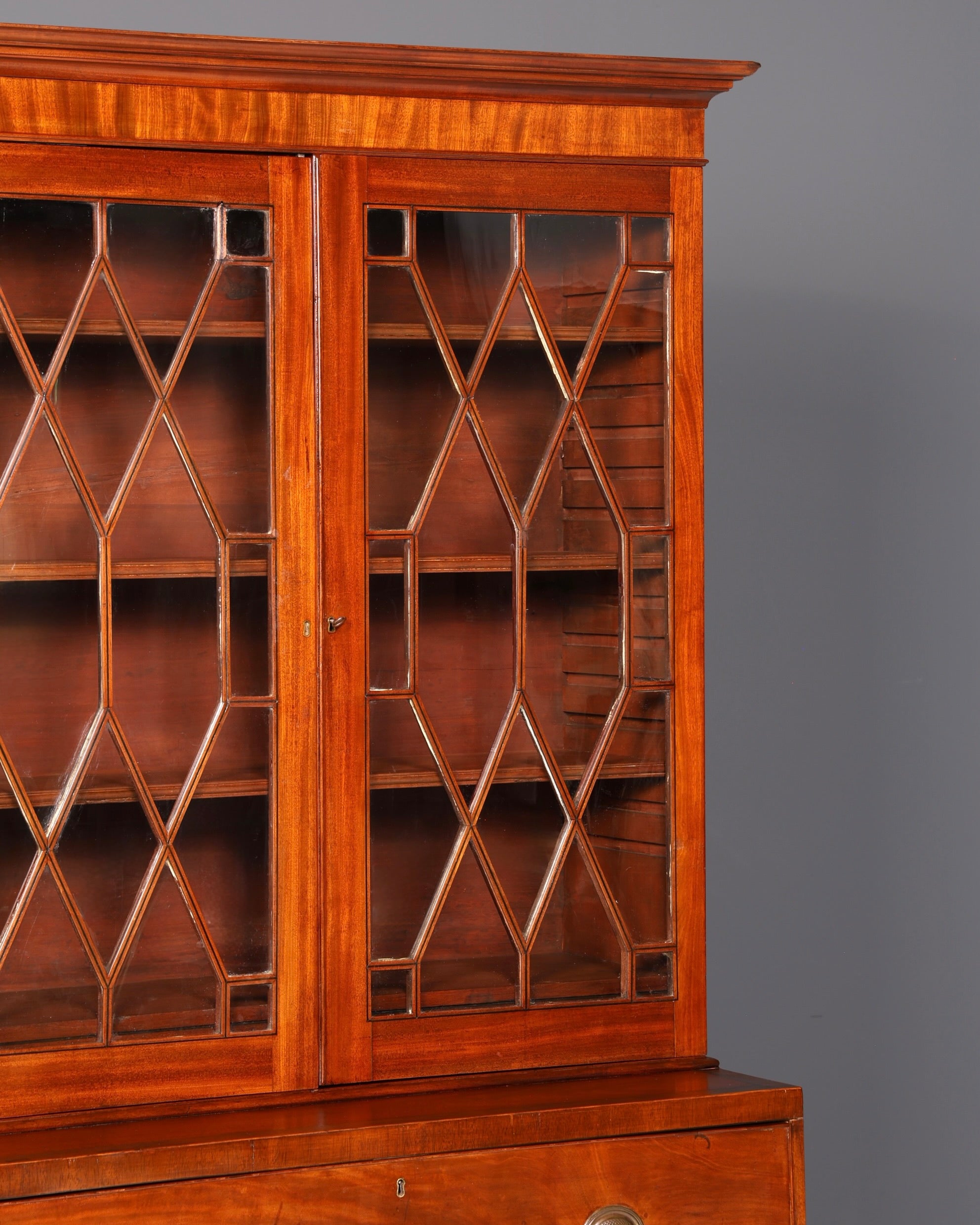 Magnifique secrétaire anglais à abattant avec partie supérieure, secrétaire ancien, bibliothèque vitrine en acajou, meuble de bureau, Royaume-Uni
