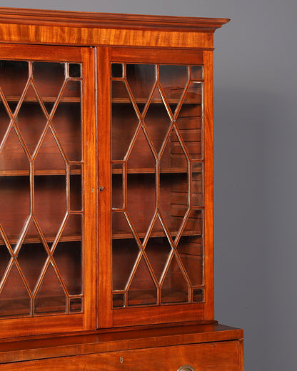 Magnifique secrétaire anglais à abattant avec partie supérieure, secrétaire ancien, bibliothèque vitrine en acajou, meuble de bureau, Royaume-Uni