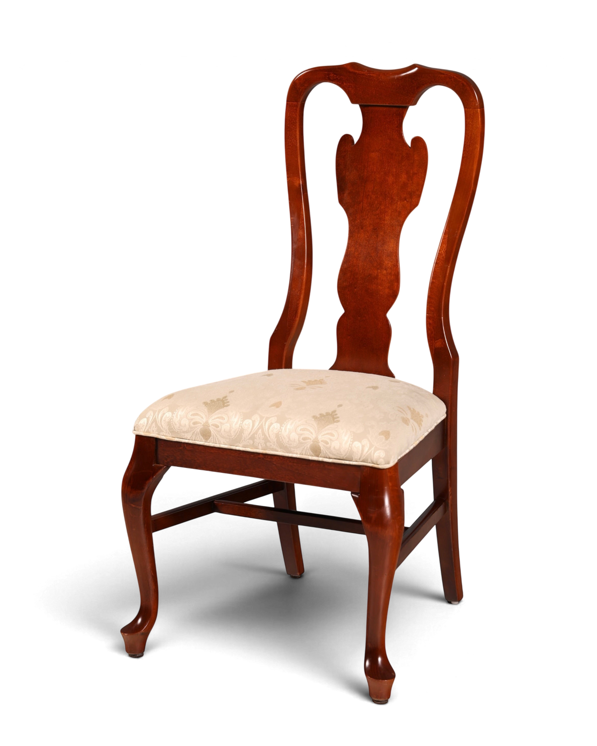 Hauptstadt Möblerei Drexel Heritage Chippendale Esszimmerstuhl aus dunklem Holz mit beigem gemustertem Polster