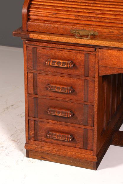 Magnifique secrétaire de style Bauhaus, bureau Art déco, secrétaire à rideau, antiquité vintage en chêne