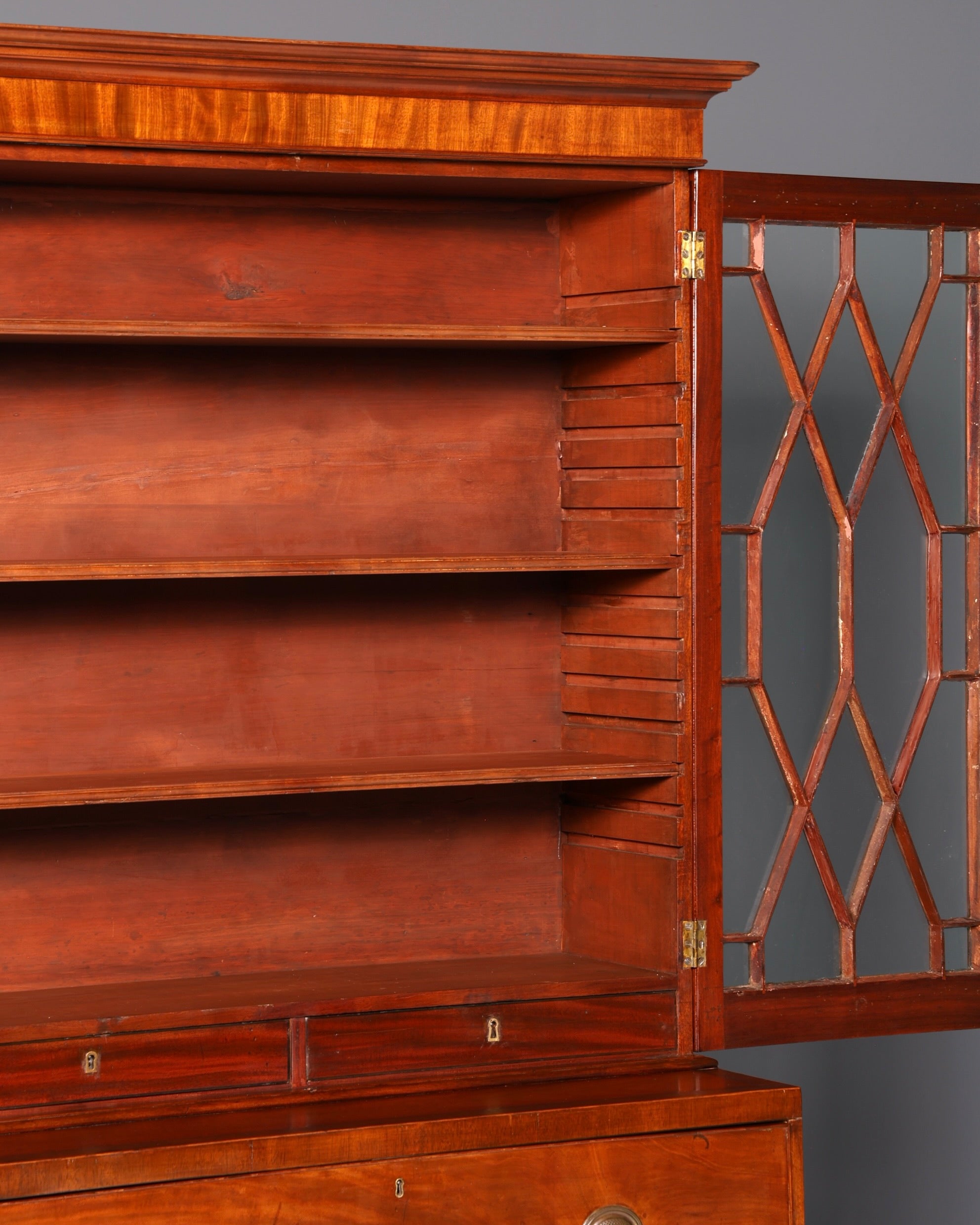Magnifique secrétaire anglais à abattant avec partie supérieure, secrétaire ancien, bibliothèque vitrine en acajou, meuble de bureau, Royaume-Uni