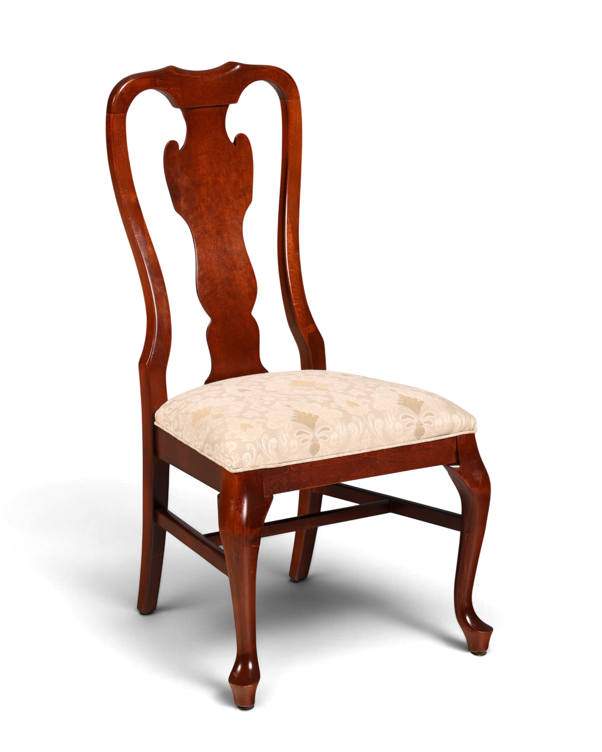 Hauptstadt Möblerei Drexel Heritage Esszimmerstuhl im Chippendale Stil aus Holz mit hellem gemustertem Polster