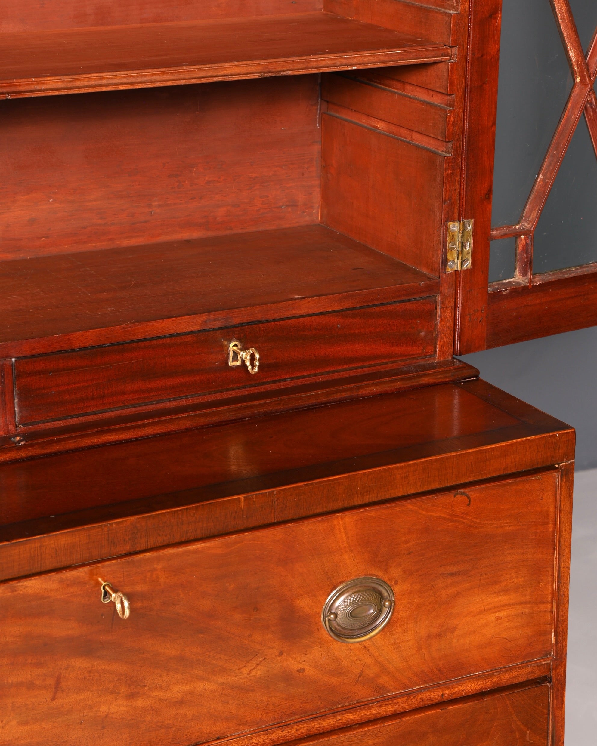 Magnifique secrétaire anglais à abattant avec partie supérieure, secrétaire ancien, bibliothèque vitrine en acajou, meuble de bureau, Royaume-Uni