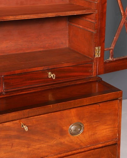 Magnifique secrétaire anglais à abattant avec partie supérieure, secrétaire ancien, bibliothèque vitrine en acajou, meuble de bureau, Royaume-Uni