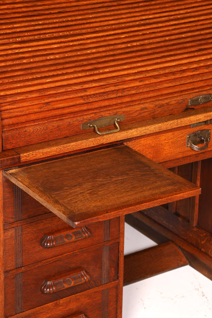 Magnifique secrétaire de style Bauhaus, bureau Art déco, secrétaire à rideau, antiquité vintage en chêne