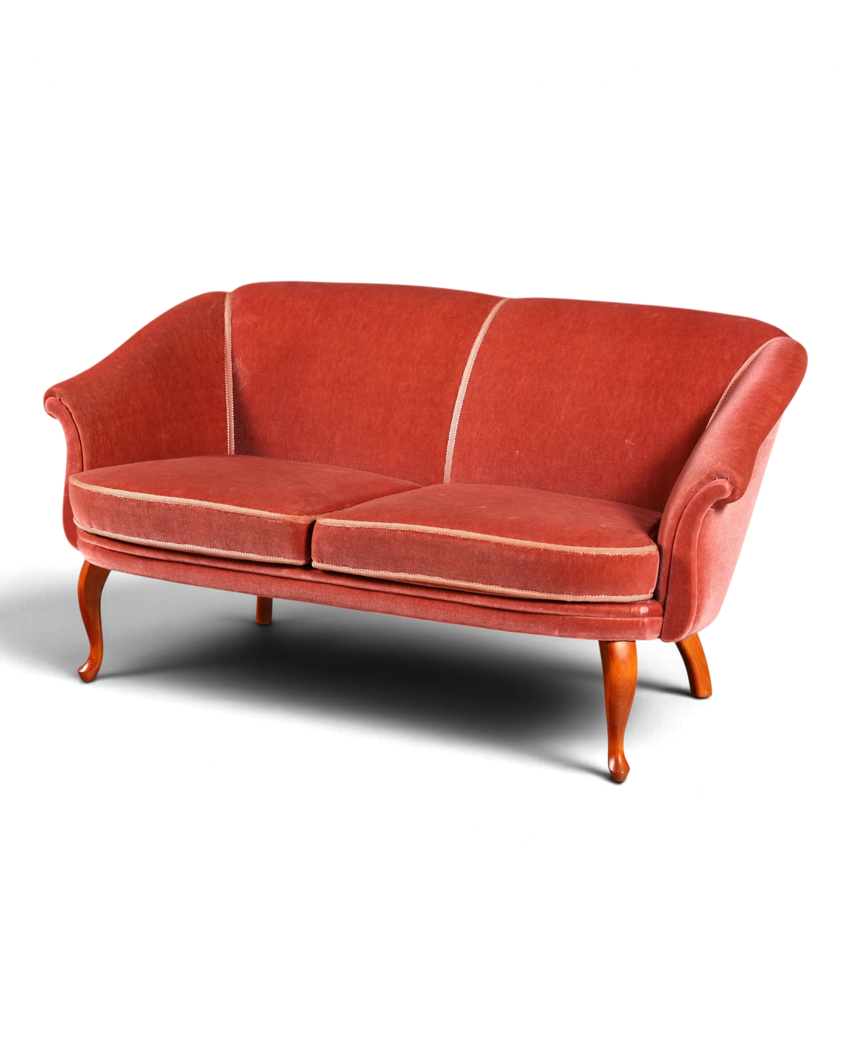 Wunderschönes Chippendale Sofa 50er Jahre 2-Sitzer Couch Stoff Altrosa Vintage Polstersofa Salonsofa
