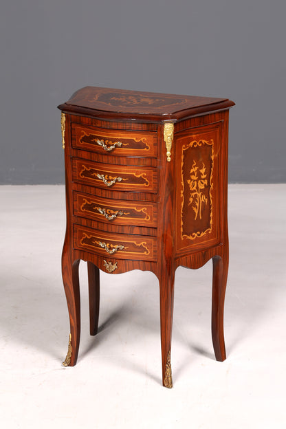 Élégante commode de style baroque, table d’appoint antique, petit meuble en laiton, commode à tiroirs