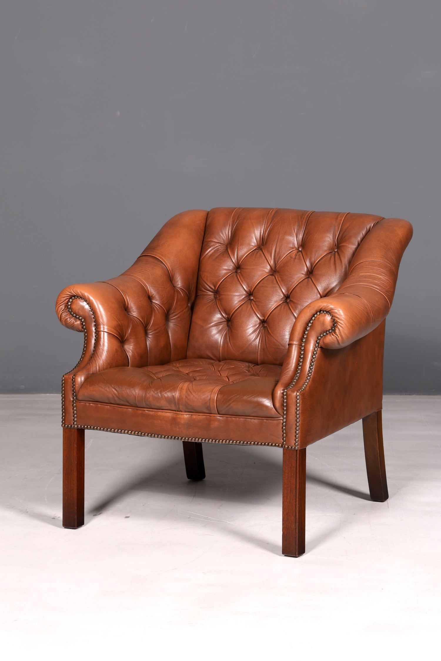 Fauteuil Chesterfield élégant fauteuil club en cuir véritable marron fauteuil anglais à accoudoirs fauteuil en cuir