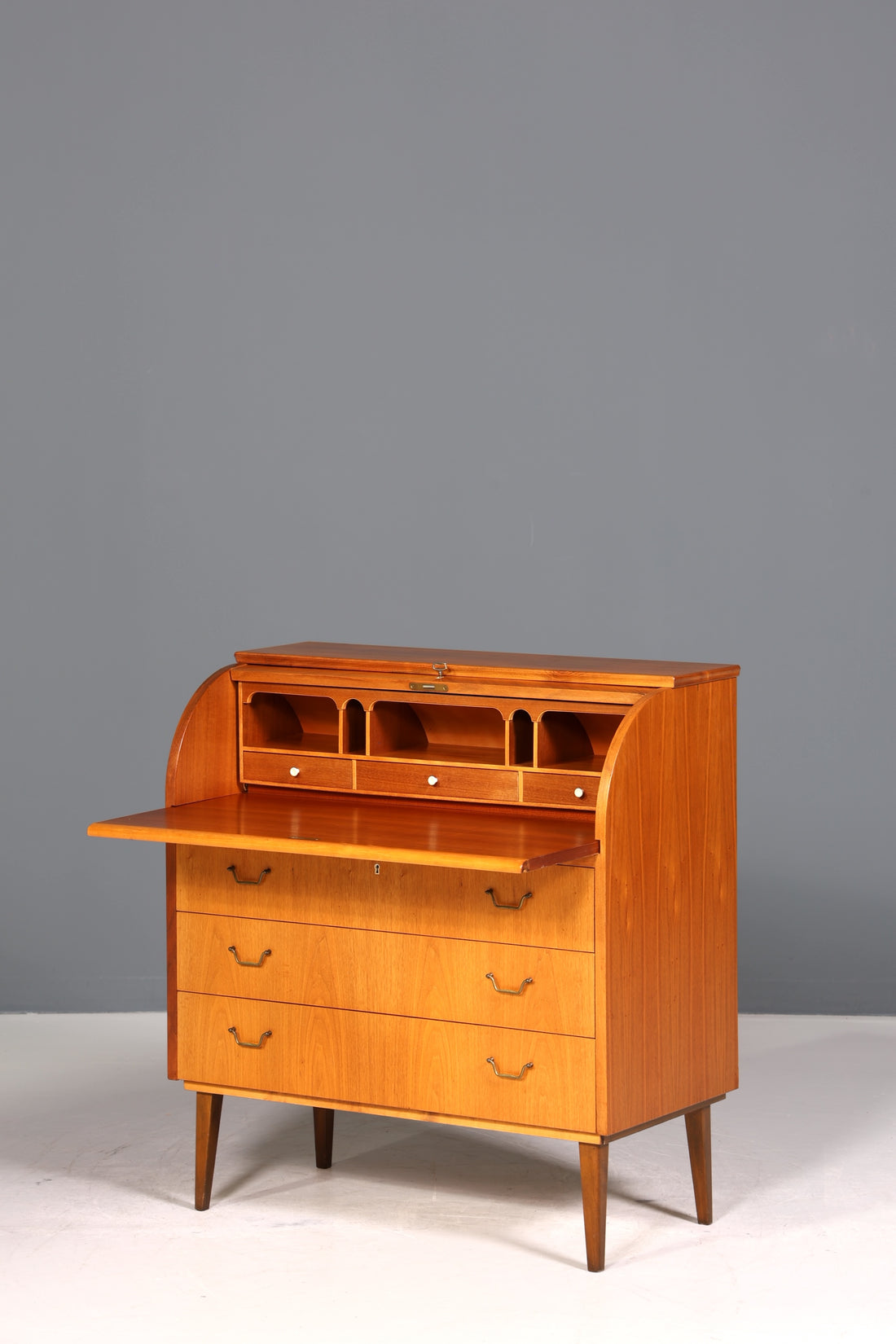 Stilvoller Mid Century Rollladen Sekretär echt Holz Büro Schrank Vintage Schreibkommode