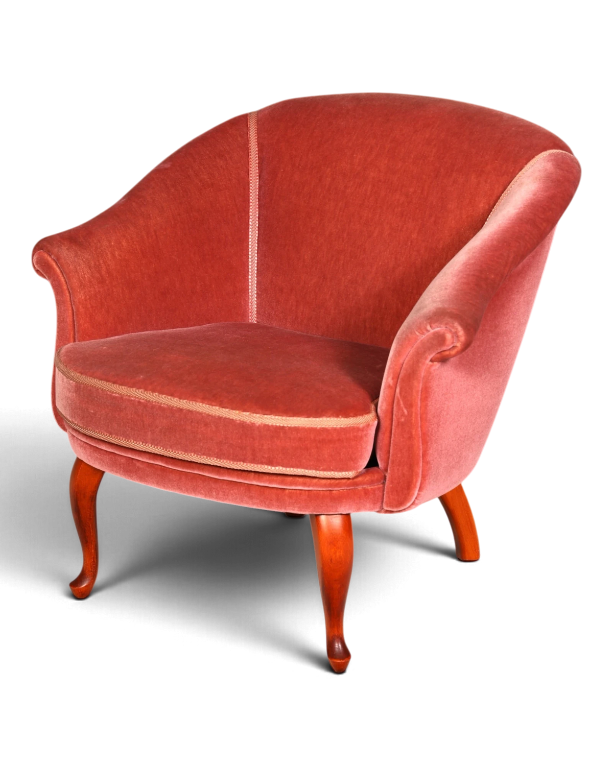 Magnifique fauteuil Chippendale des années 50, fauteuil rembourré en tissu vieux rose, fauteuil club vintage, 1 sur 2