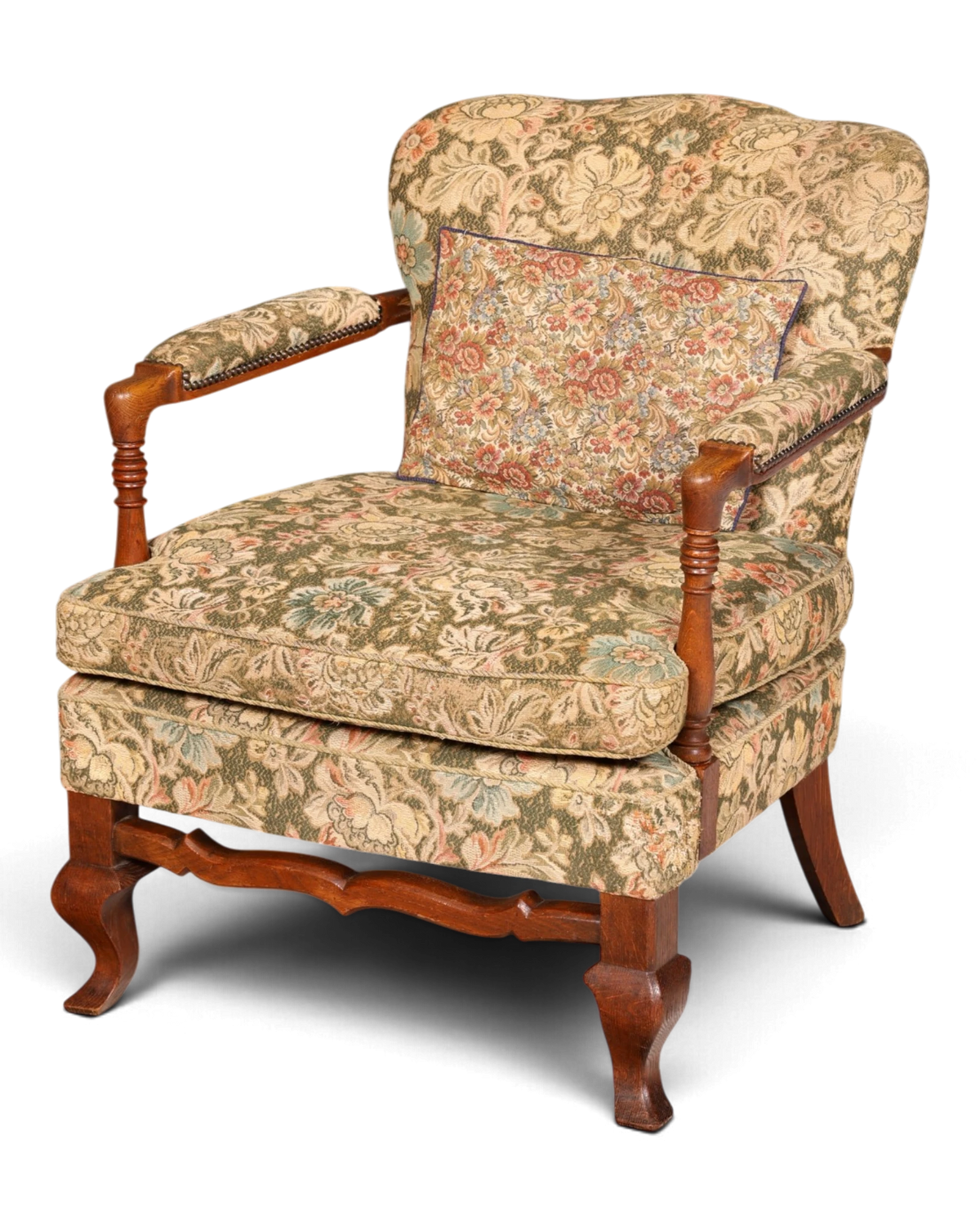 Magnifique fauteuil Chippendale ancien, fauteuil rembourré en tapisserie à motifs floraux, fauteuil à accoudoirs, fauteuil de lecture