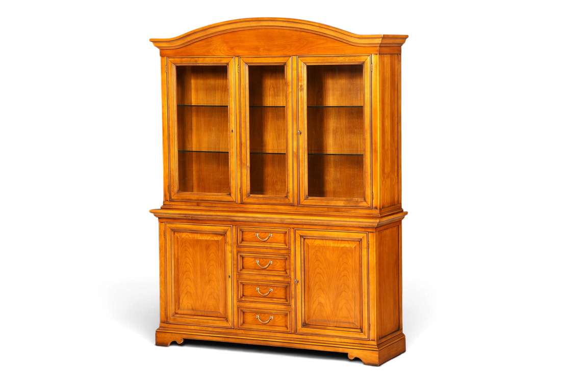 Hauptstadt Möblerei Selva Vitrine aus Kirschholz im Antik-Stil mit Glastüren, Schubladen und viel Stauraum
