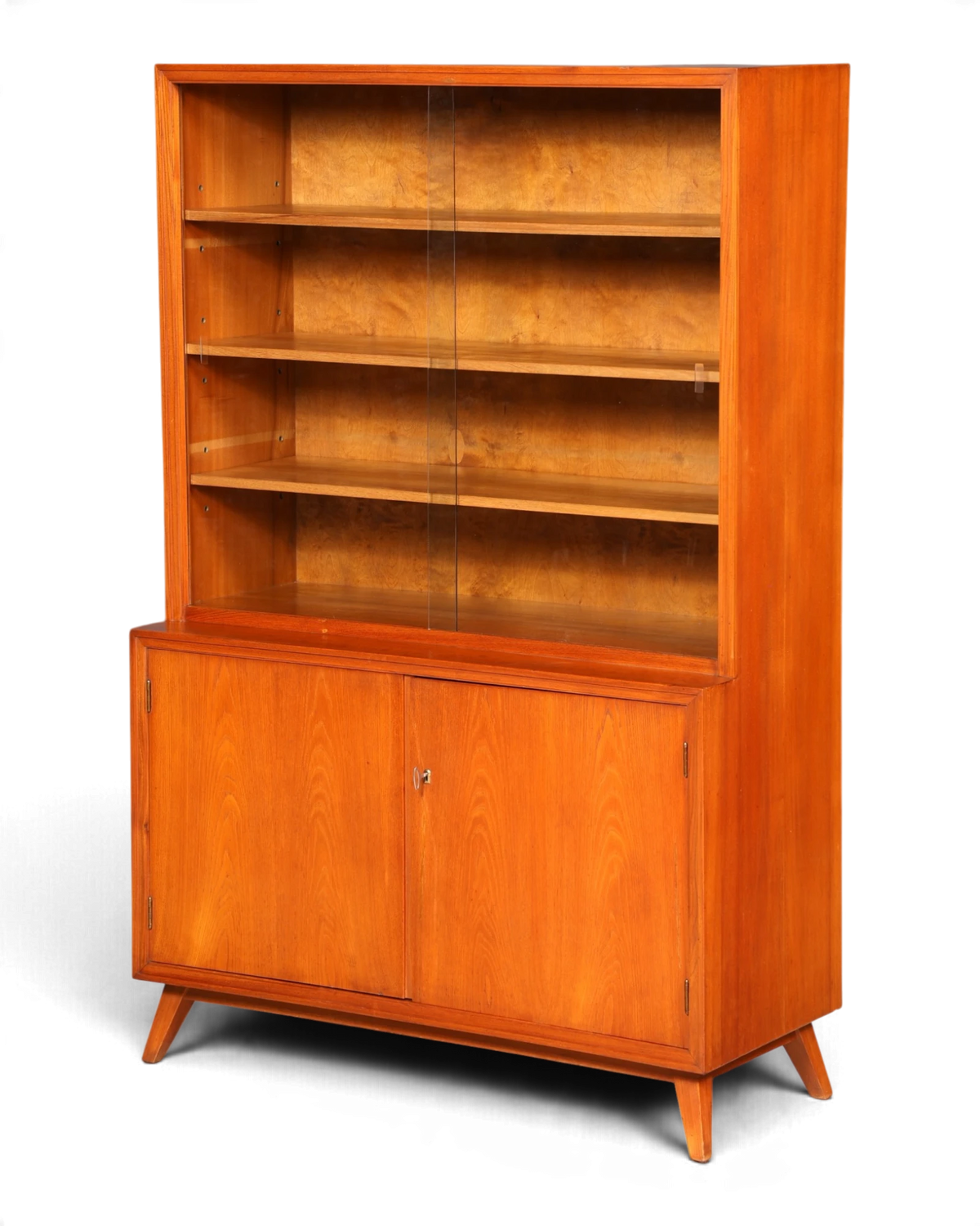 Magnifique vitrine bibliothèque Mid-Century, vitrine vintage, buffet haut rétro en bois massif
