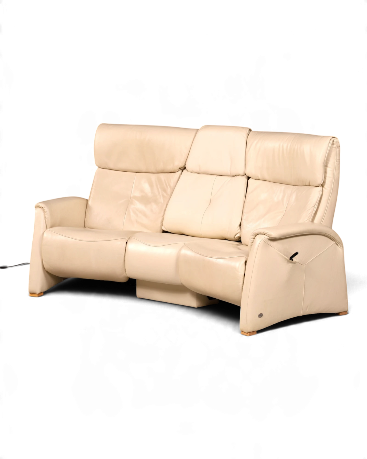 Original Himolla Cumuly Cinema Sofa, Trapezoid Sofa, Genuine Leather, Cream, Electric Recliner, 3-Seater