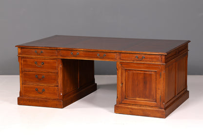 Impressive English XXL Writing Desk, Office Desk, Partner Desk, Antique Solid Wood Vintage