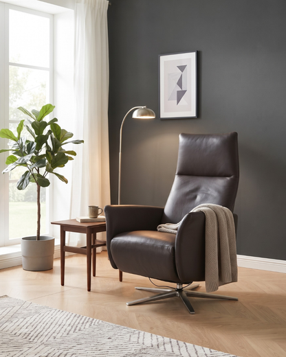 Magnifique fauteuil relax milieu du siècle en cuir véritable, fauteuil TV électrique réglable, fauteuil de lecture confortable, design, fauteuil en cuir