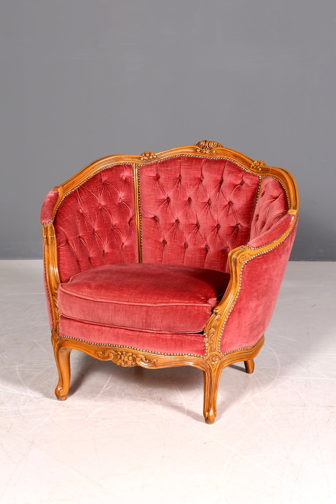G065 Finish cm Edler Chippendale Armlehnsessel Barock Stil Sessel Armchair Samt Stoff Sessel