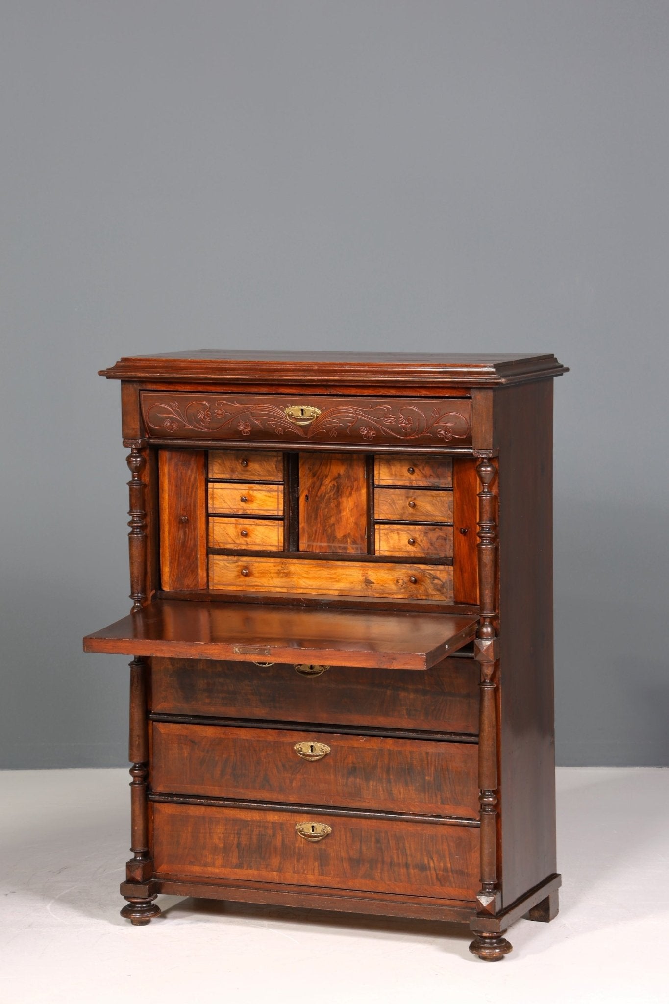 Wunderschöner Gründerzeit Sekretär Vertiko Nussbaum Highboard Louis Philippe Kommode Sekretär Schrank um 1880