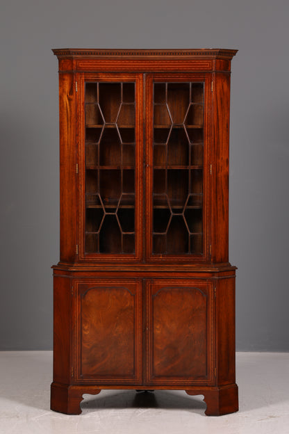 Wunderschöne Englische Eckvitrine Mahagoni 60er Echt Holz Schrank Eckschrank Glasvitrine Vitrine