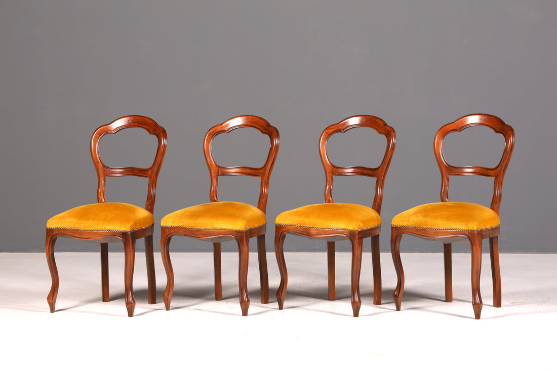 Edle 4x Louis Philippe Stühle Set um 1880 Antik Biedermeier Nussbaum Esszimmerstühle Polsterstühle Sekretär Stühle Vintage