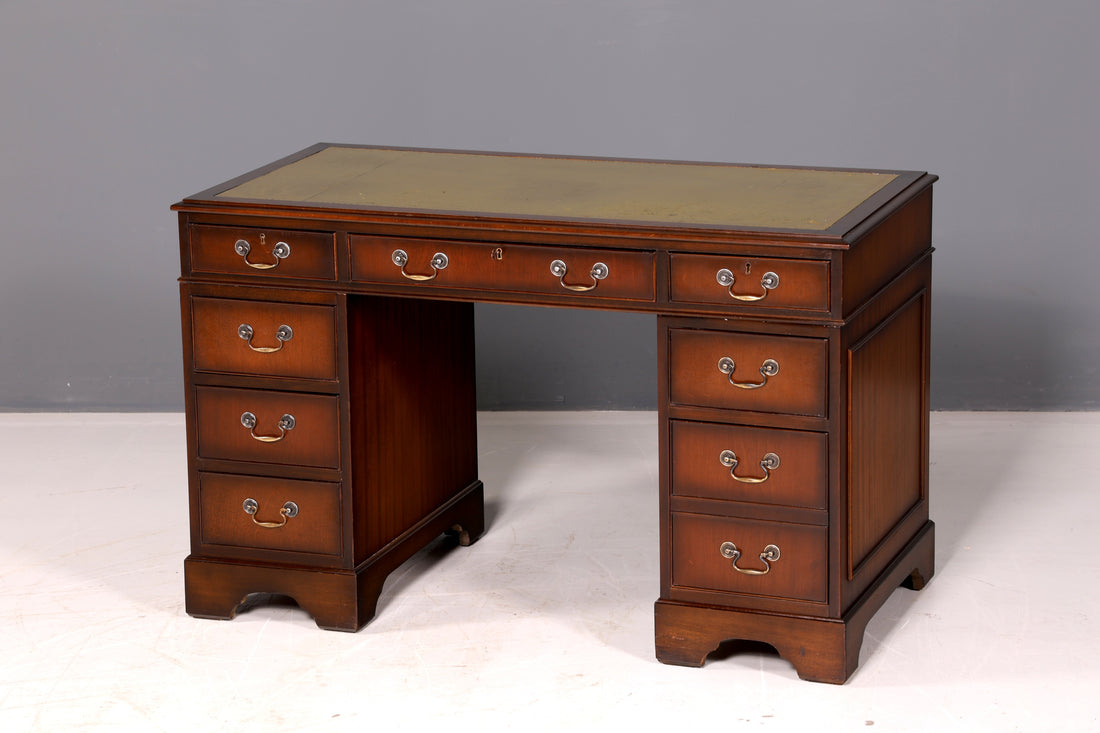 Beautiful English Mahogany Desk with Genuine Leather Inlay, Office Desk, Antique Office Desk, Vintage