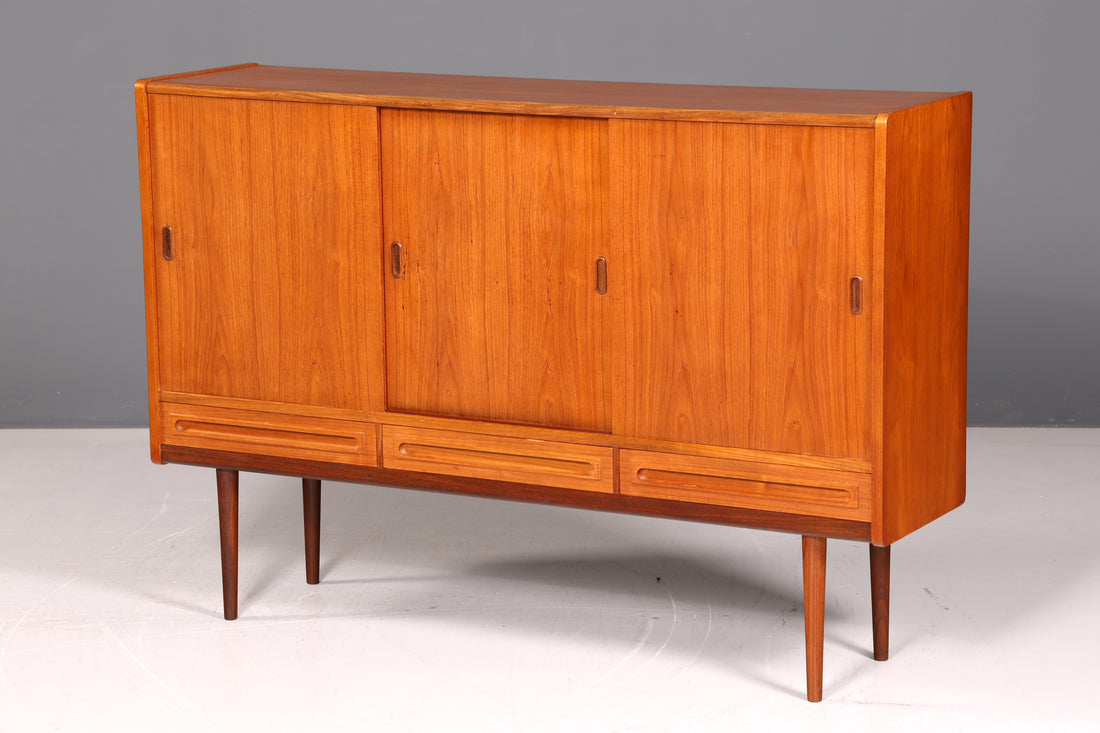 Highboard Mid Century élégant, bois de teck, design danois, buffet, armoire vintage, commode scandinave