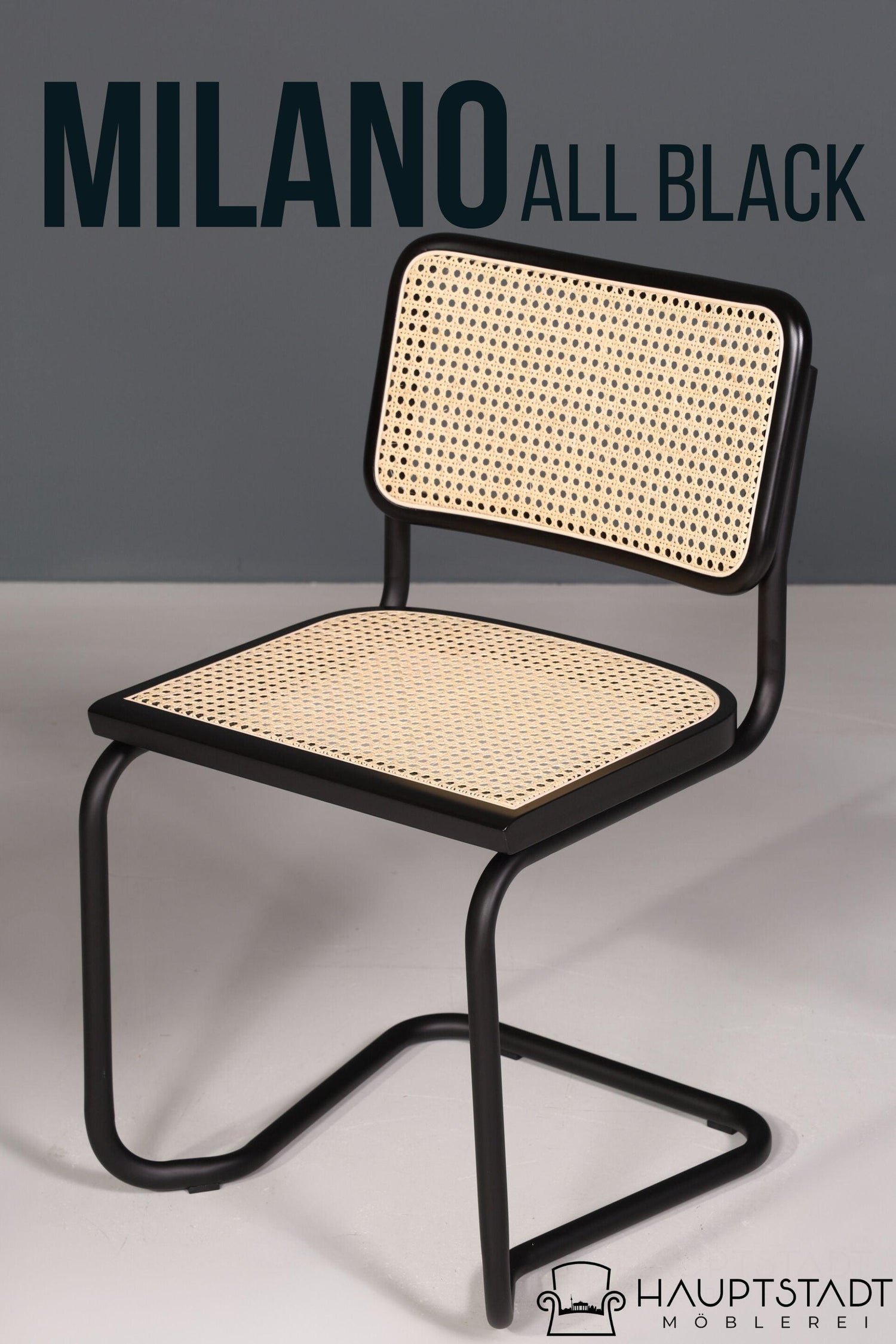 Freischwinger Stuhl "Milano" Made in Italy Schwarz Korbgeflecht Stuhl Wippstuhl Wiener Geflecht Küchenstuhl Sekretär Stuhl