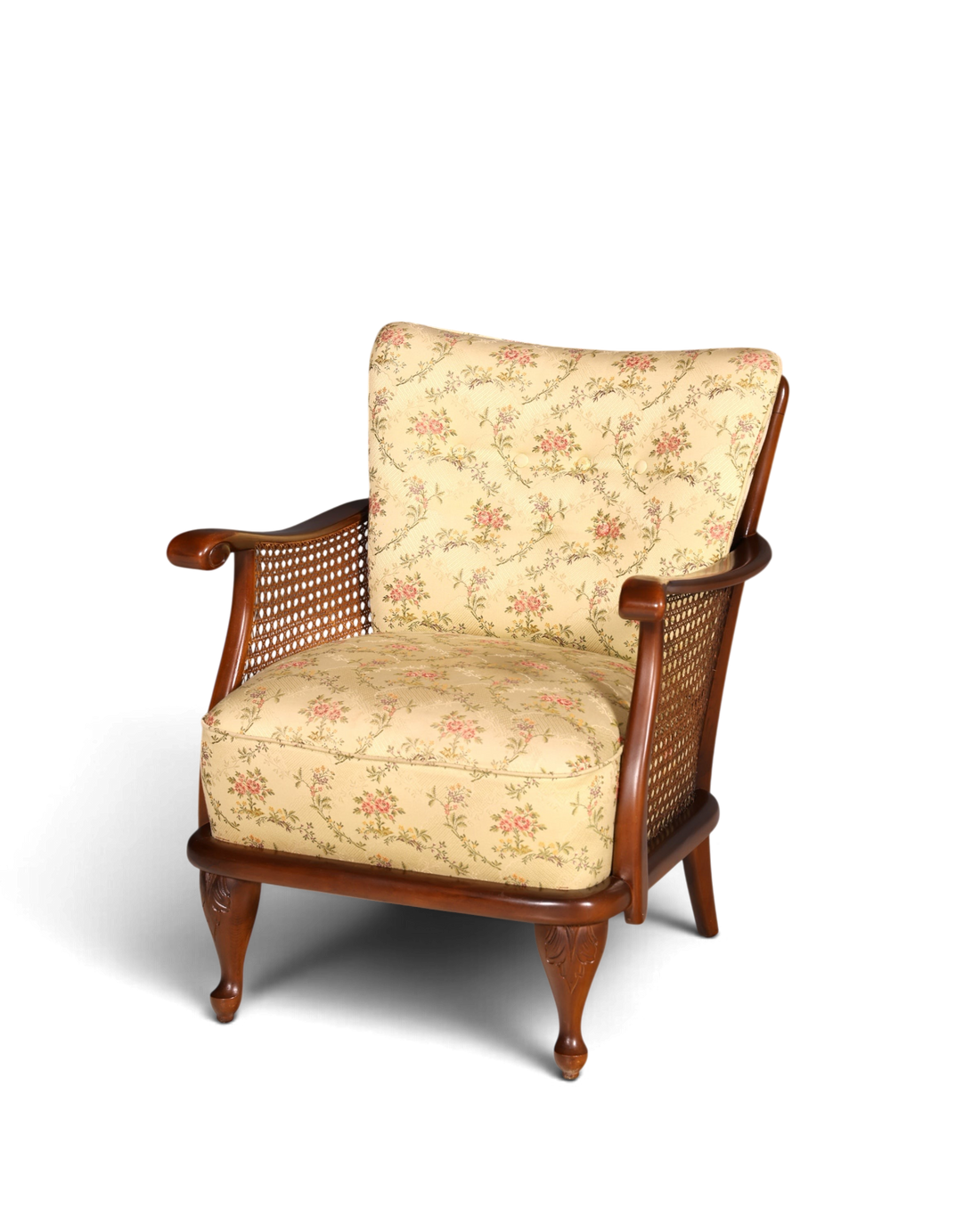 Traumhafter Chippendale Sessel Antik 60s Korbgeflecht Relax Sessel Vintage Samt Stoff 1 von 2