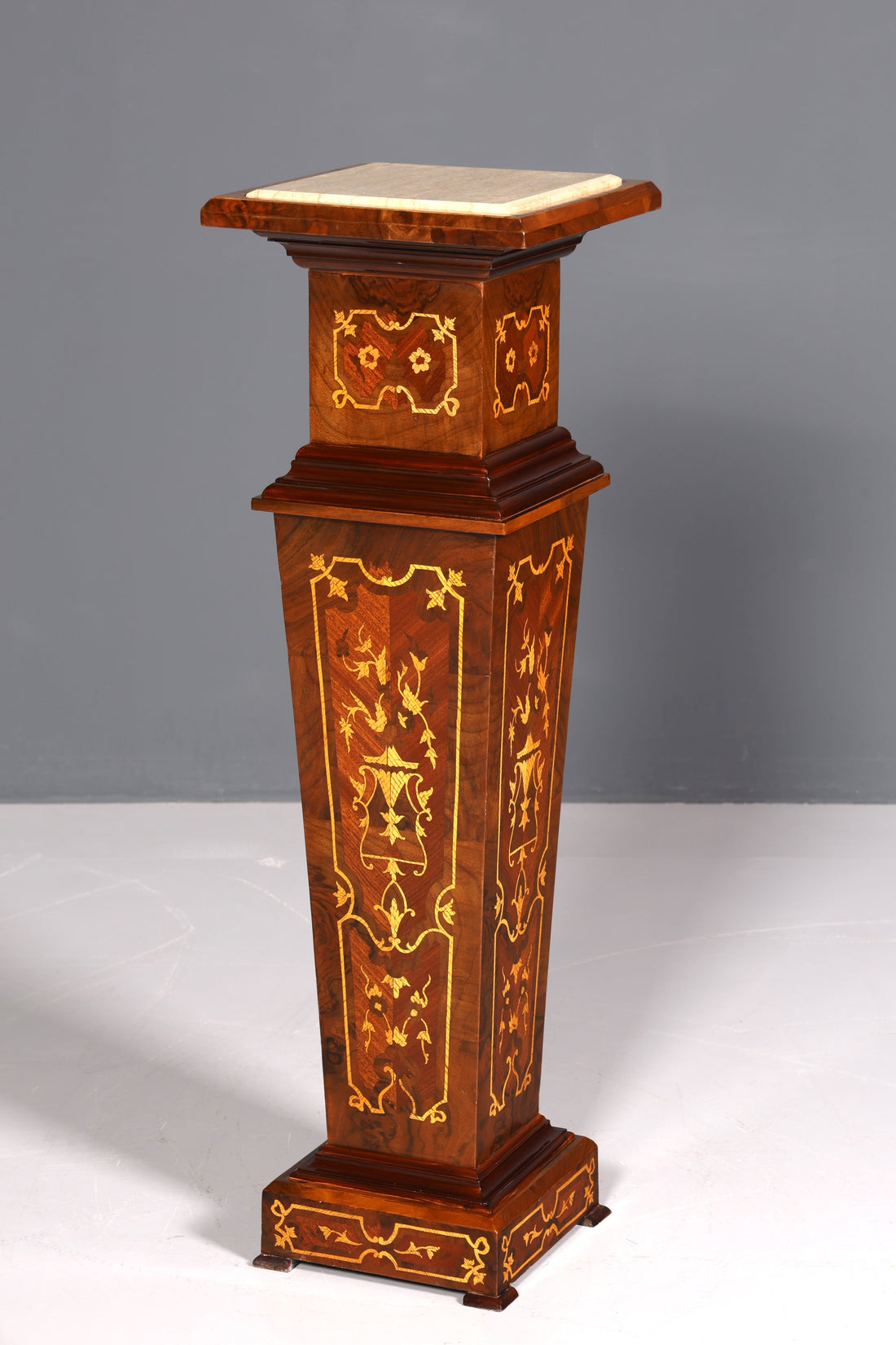 Edle Barock Stil Säule Louis XV Blumensäule Naturstein Marmor Intarsien Ablage Tisch