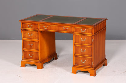 Beautiful English Desk Yew Genuine Leather Top Antique Style Office Desk Executive Desk