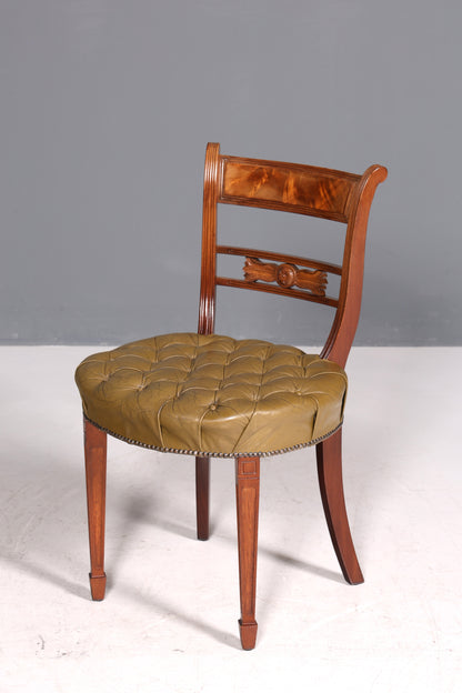 Magnifique fauteuil Chesterfield, chaise secrétaire Anno Dom, chaise de cuisine anglaise en cuir véritable, 4 sur 4