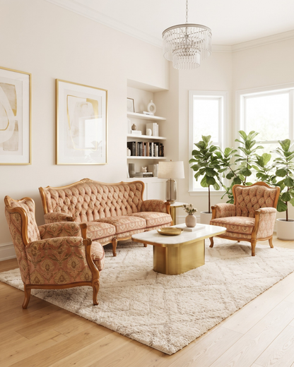 Edler Chippendale Armlehnsessel Barock Stil Sessel Samt Stoff Armchair Antik 1 von 2