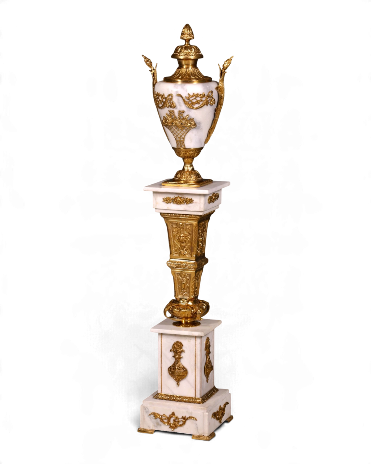 Élégante colonne de style baroque Louis XV, marbre blanc, colonne porte-fleurs, piédestal, support, colonne décorative