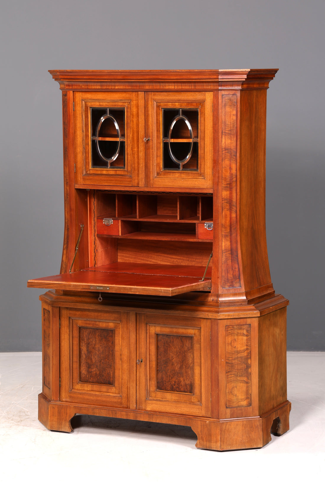 Magnifique secrétaire vitrine Art nouveau, meuble à corps supérieur, noyer, vers 1900, secrétaire ancien, vertiko vintage
