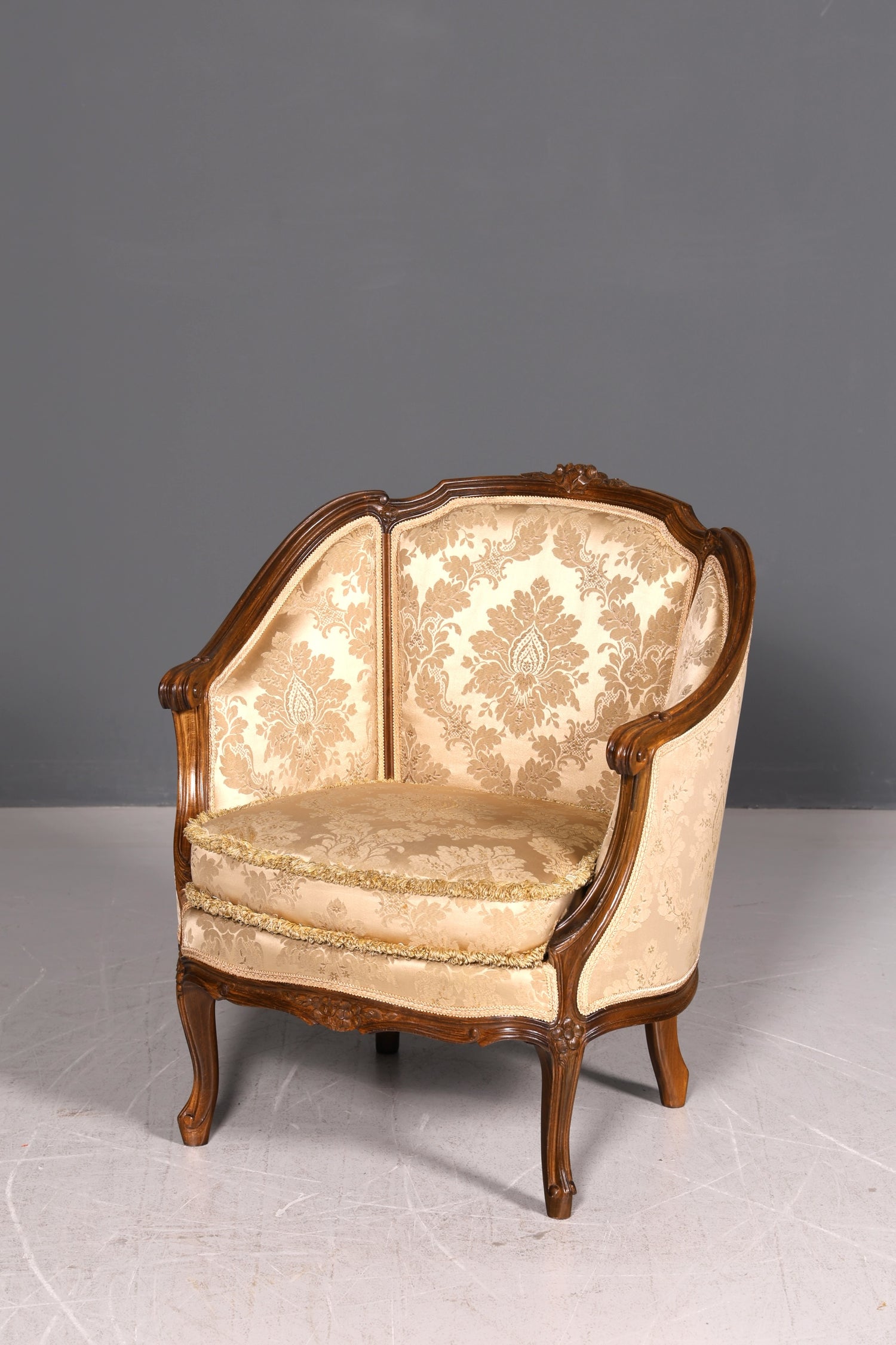 Edler Chippendale Armlehnsessel Barock Stil Samt Stoff Sessel Armchair Rococo Antik Polstersessel