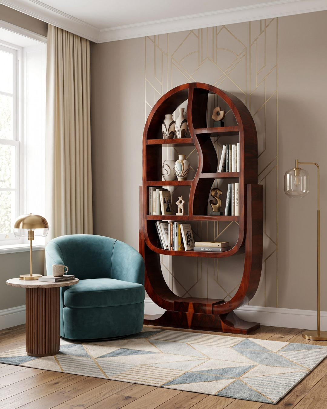 Magnifique étagère de style Art déco, étagère culte, bibliothèque, rangement pour livres