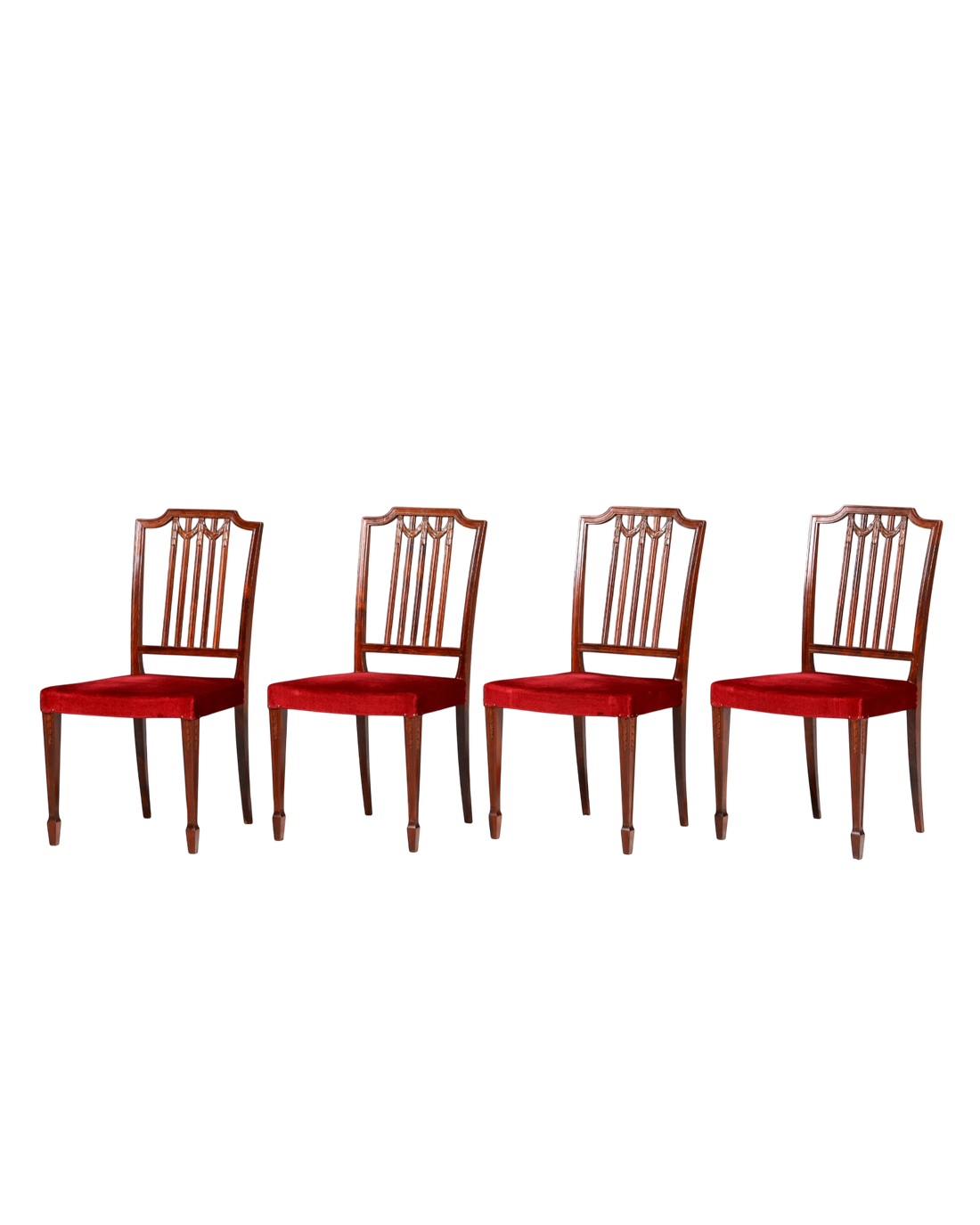 Hauptstadt Möblerei 4er-Set Esszimmerstühle im Gustavianischen Stil aus Holz mit roter Polsterung