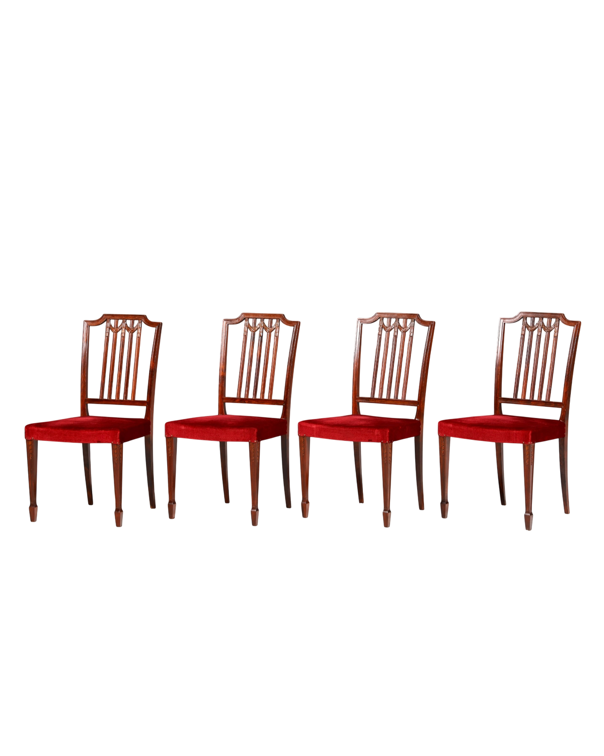 Hauptstadt Möblerei 4er-Set Esszimmerstühle im Gustavianischen Stil aus Holz mit roter Polsterung