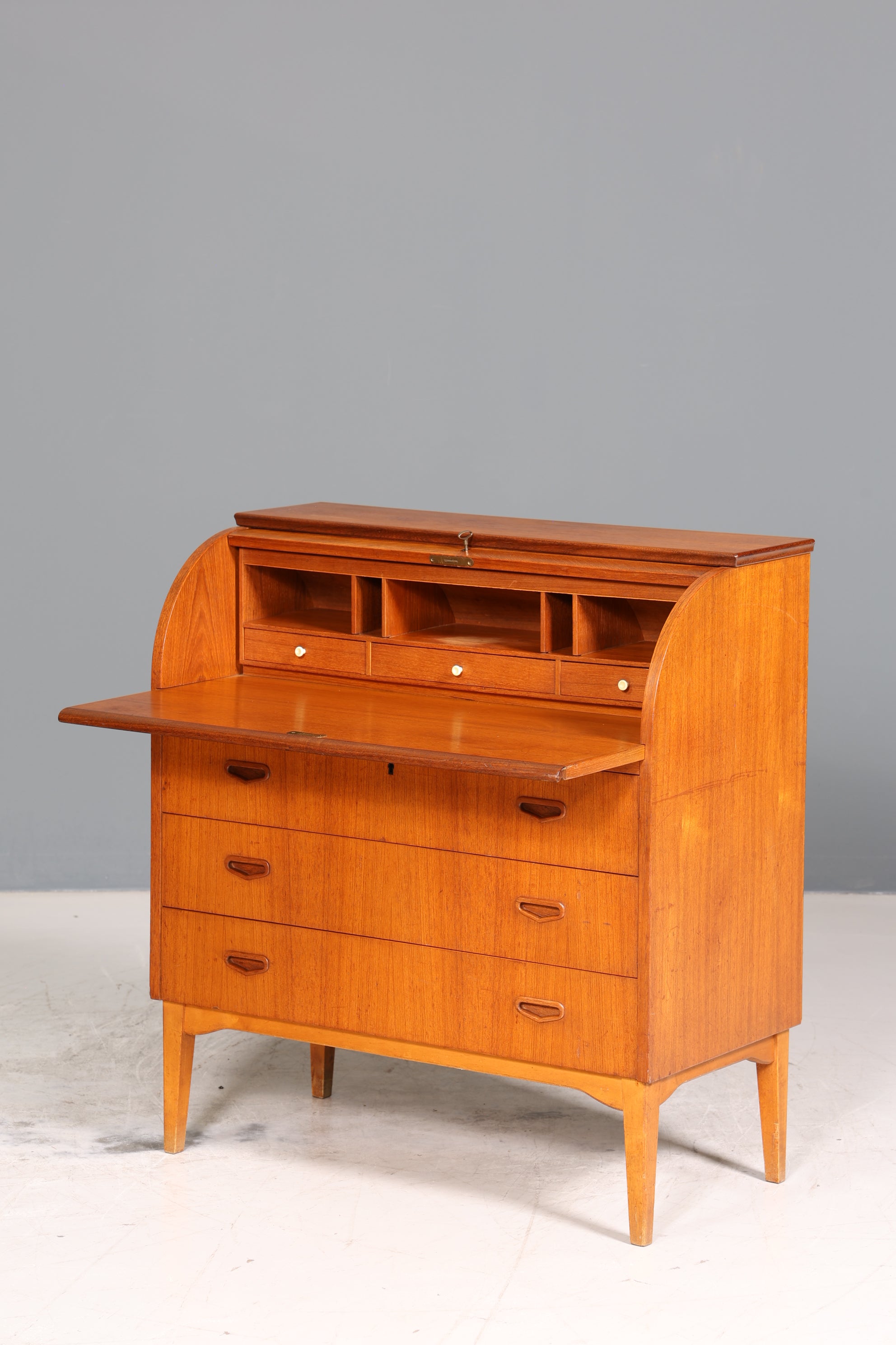 Wunderschöner Mid Century Rollladen Sekretär echt Holz Büro Schrank Vintage Schreibkommode