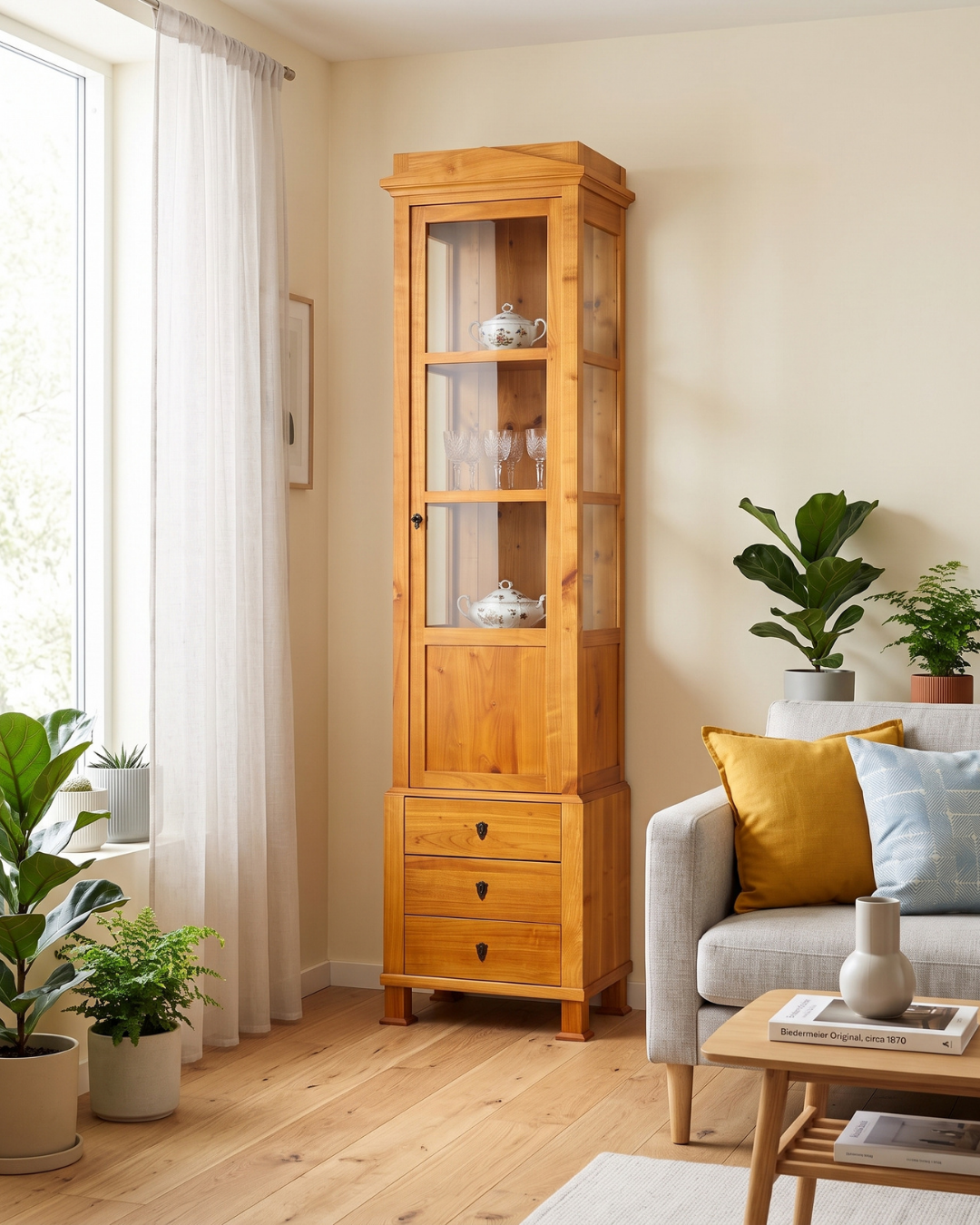 Traumhafte Original Biedermeier Vitrine um 1870 Antiker Schrank Geschirrschrank Regal Kommode