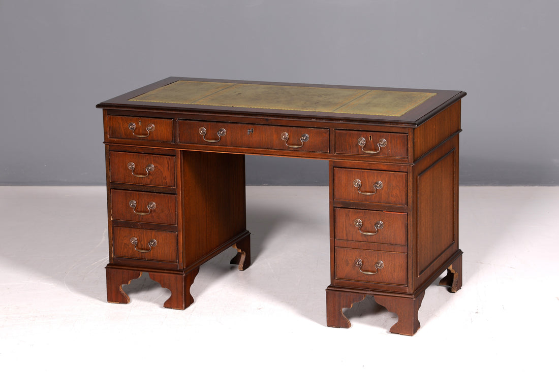 Beautiful English Desk Genuine Leather Top Office Table Antique Style Office Desk Solid Wood