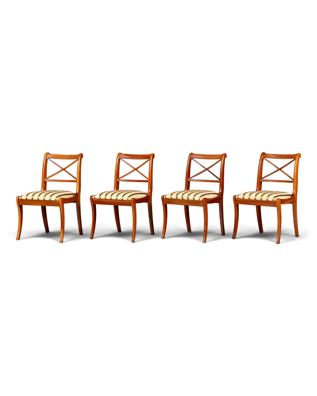 Set of 4 elegant English yew chairs, Regency style, dining chairs, kitchen chairs, dining room chairs, 1960s