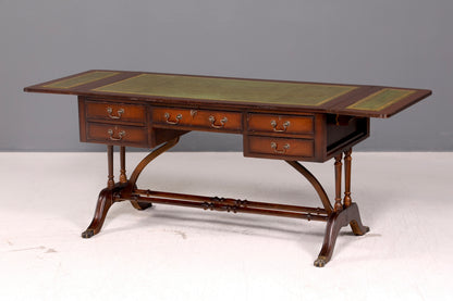 Magnifique bureau anglais Regency pliant avec dessus en cuir véritable, acajou, bureau des années 60