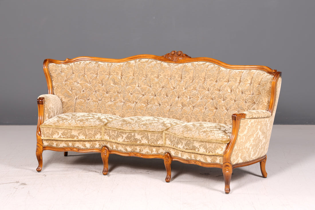 Wunderschönes Chippendale Sofa Barock Stil Couch Samt Stoff 3 Sitzer Antik Vintage