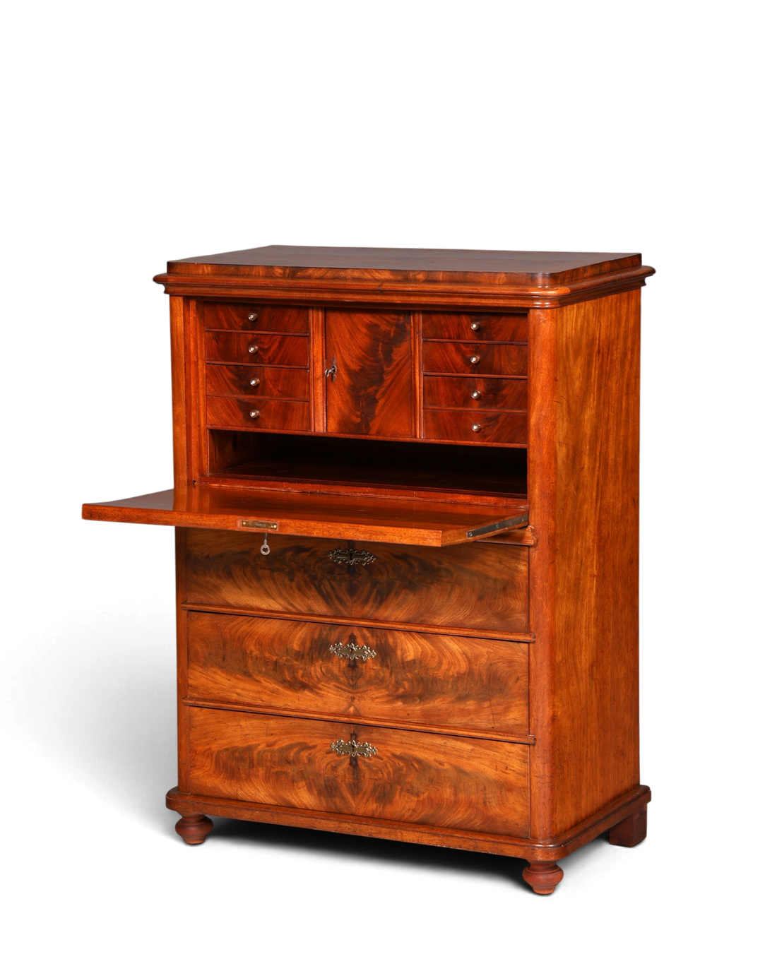 Hauptstadt Möblerei antiker Louis Philippe Sekretär aus Holz mit ausklappbarer Schreibfläche und Schubladen um 1880