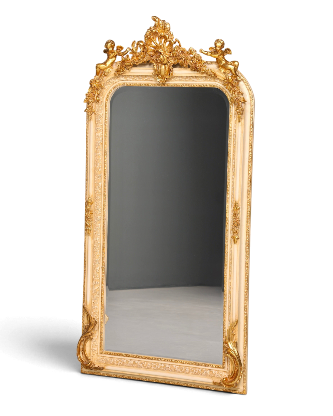 Stilvoller Prunk Barock Stil Standspiegel Antik Stil Gold Creme Ornament Flurspiegel Spiegel Wandspiegel