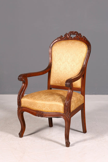 G040 Finish Edler Chippendale Armlehnsessel Barock Stil Sessel Armchair Samt Stoff Sessel